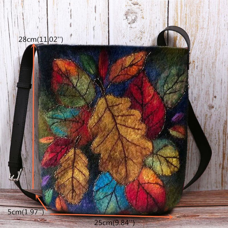 Dames Kleurrijke Blad Diy Lam Haar Tas Crossbody Tas Schoudertas