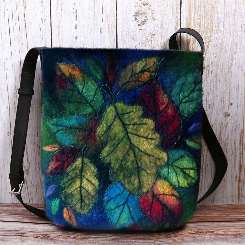 Dames Kleurrijke Blad Diy Lam Haar Tas Crossbody Tas Schoudertas