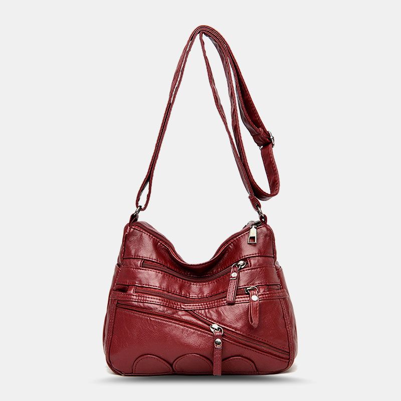 Dames Pu-leer Grote Capaciteit Multi-pocket Anti-diefstal Retro Casual Crossbody Tassen Schoudertas