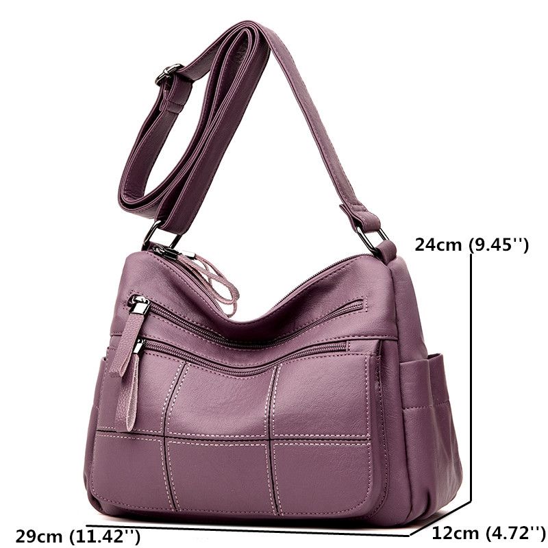 Dames Stevige Multi-slot Zachte Lederen Crossbody Tas Leisure Stitching Messenger Bag