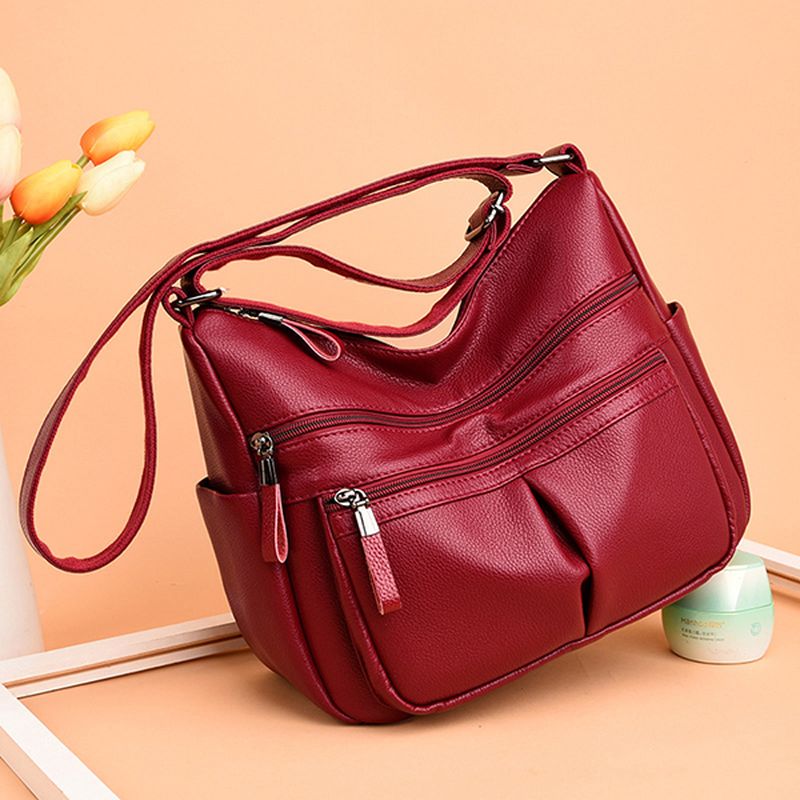 Dames Zachte Lederen Crossbody Tas Met Meerdere Sleuven Vrije Tijd Schoudertassen