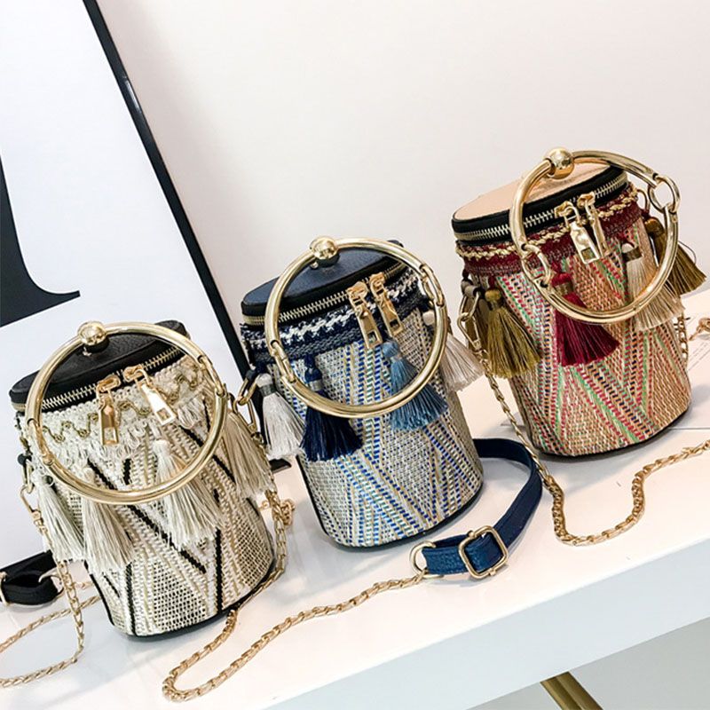 Dames Zomer Tassel Cha Straw Handtas Crossbody Tas Schoudertas