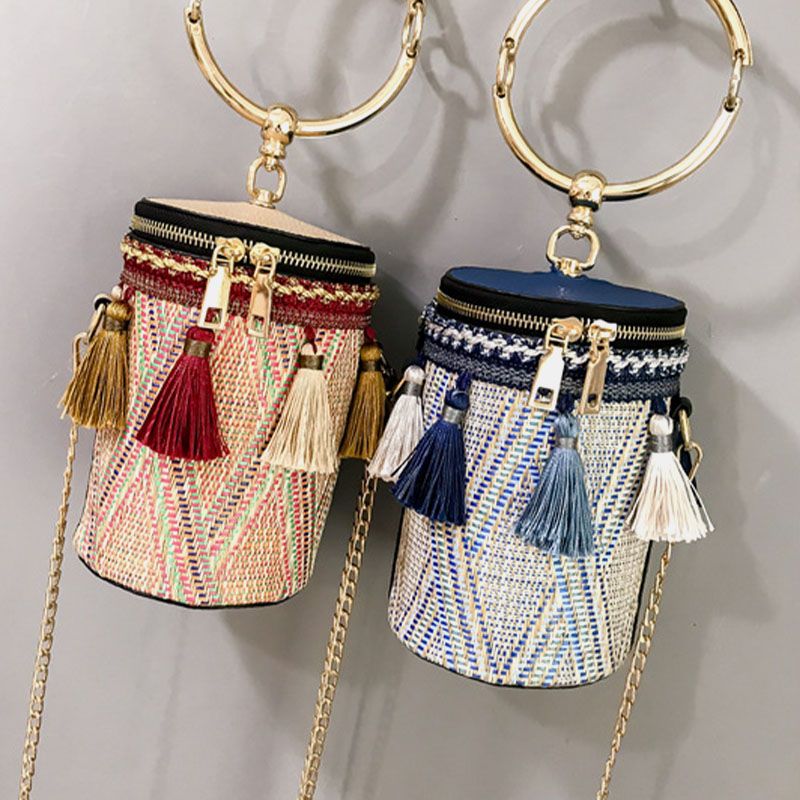 Dames Zomer Tassel Cha Straw Handtas Crossbody Tas Schoudertas