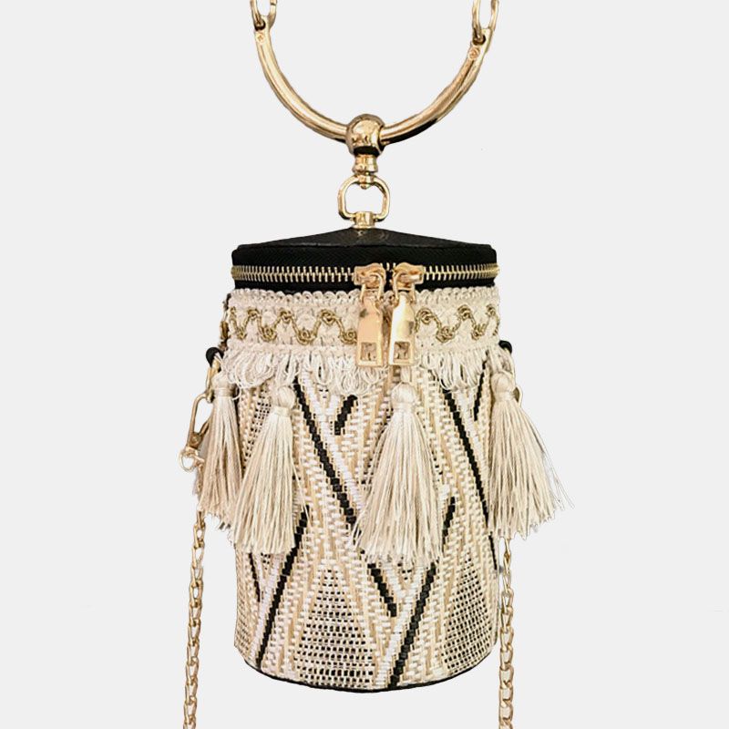 Dames Zomer Tassel Cha Straw Handtas Crossbody Tas Schoudertas