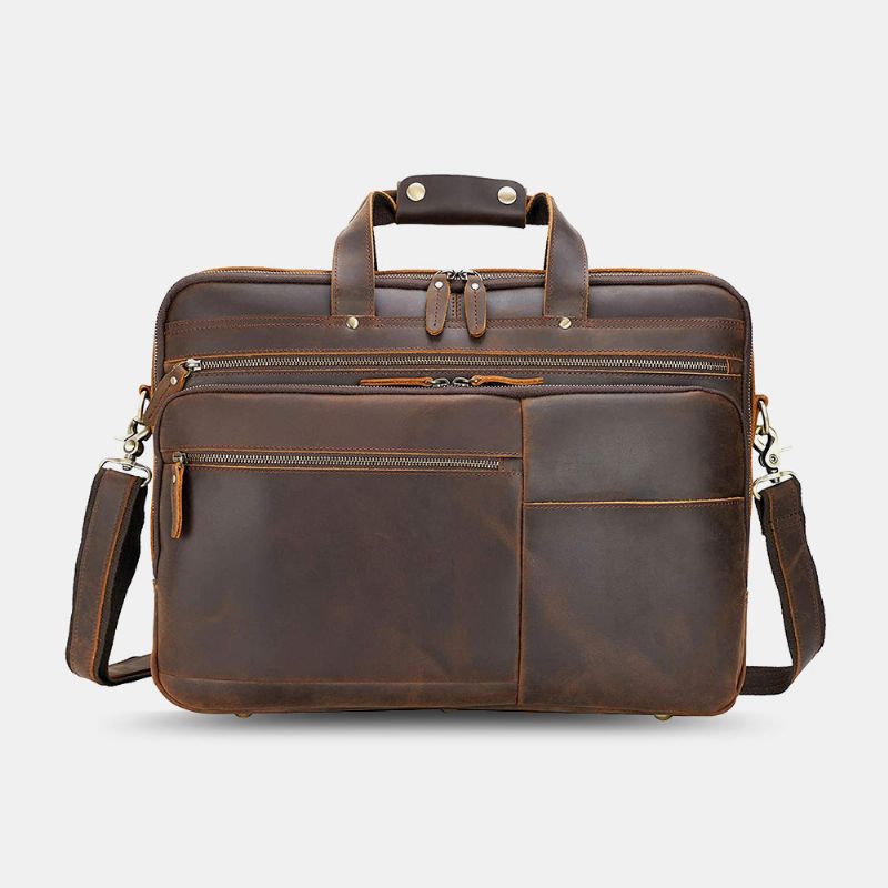 E Heren Pu Lederen Multifunctionele Grote Capaciteit Vintage 14 Inch Laptoptas Multi-lagen Aktetas Handtas Crossbody Tas