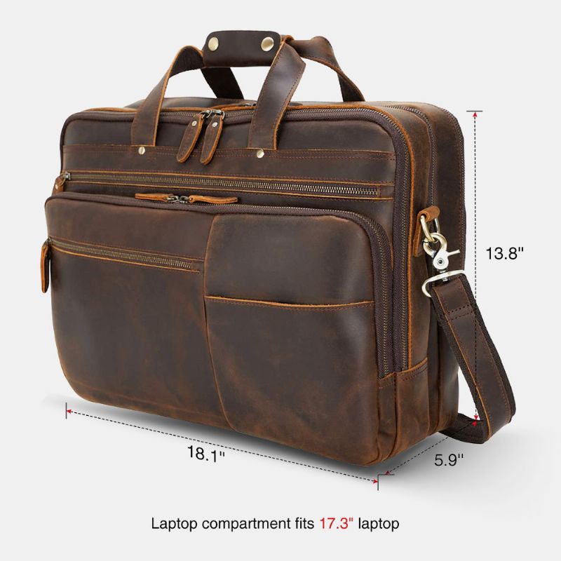 E Heren Pu Lederen Multifunctionele Grote Capaciteit Vintage 14 Inch Laptoptas Multi-lagen Aktetas Handtas Crossbody Tas