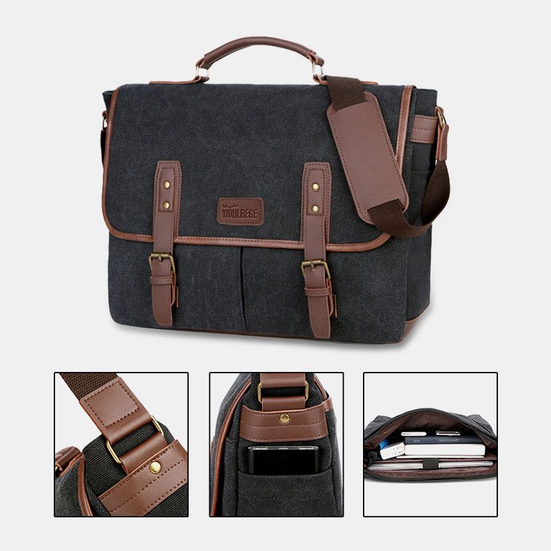 Heren Canvas Multi-pocket Slijtvaste Vintage Zakelijke Messenger Bag Laptoptas Crossbody Tas Handtas