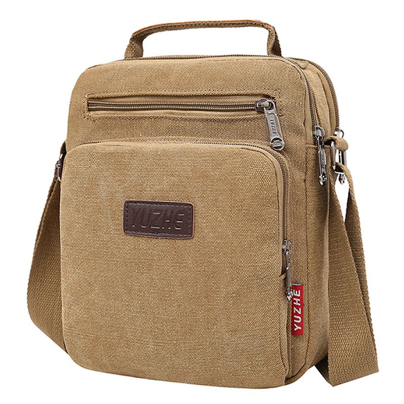 Heren Canvas Schoudertas Messenger Bag Kleine Reis Crossbody Tas Fit 9.7-inch Ipad