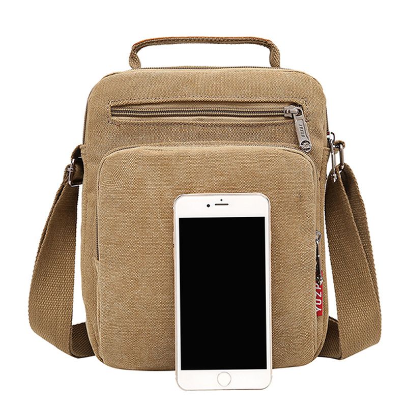 Heren Canvas Schoudertas Messenger Bag Kleine Reis Crossbody Tas Fit 9.7-inch Ipad