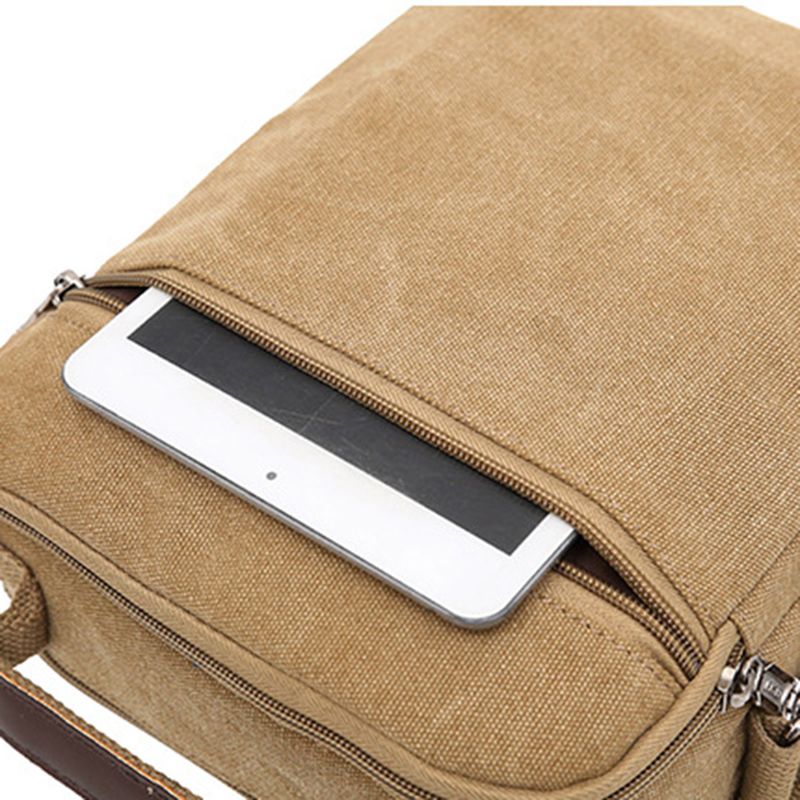 Heren Canvas Schoudertas Messenger Bag Kleine Reis Crossbody Tas Fit 9.7-inch Ipad