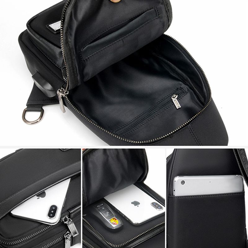 Heren Kunstleer Mode Borsttas Schoudertas Crossbody Tas Met Usb-oplaadpoort