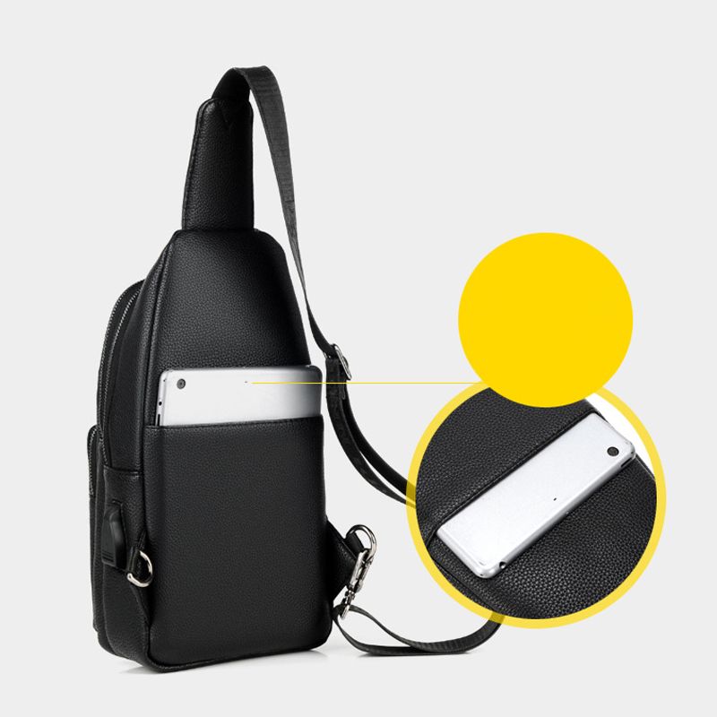 Heren Kunstleer Mode Borsttas Schoudertas Crossbody Tas Met Usb-oplaadpoort