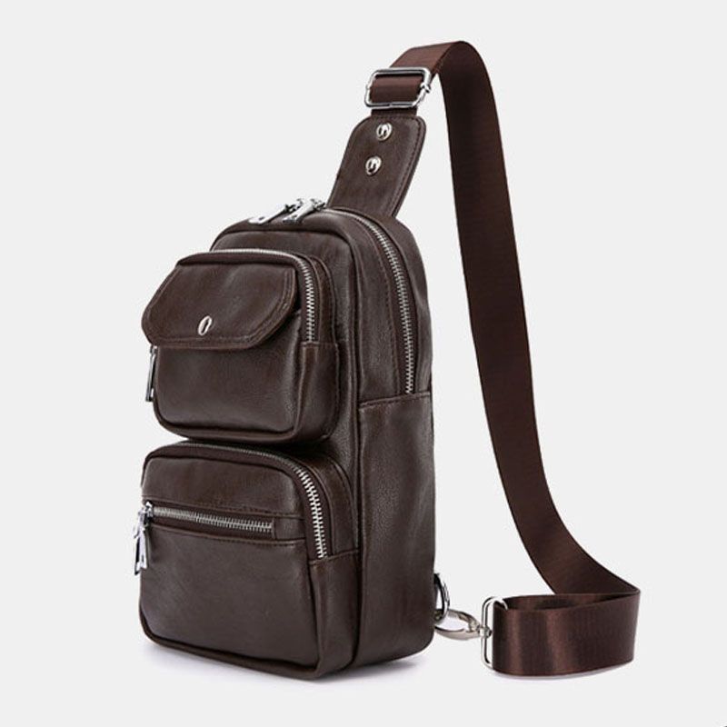 Heren Pu Lederen Multi-pocket Grote Capaciteit Vintage Crossbody Tas Borsttas Sling Bag