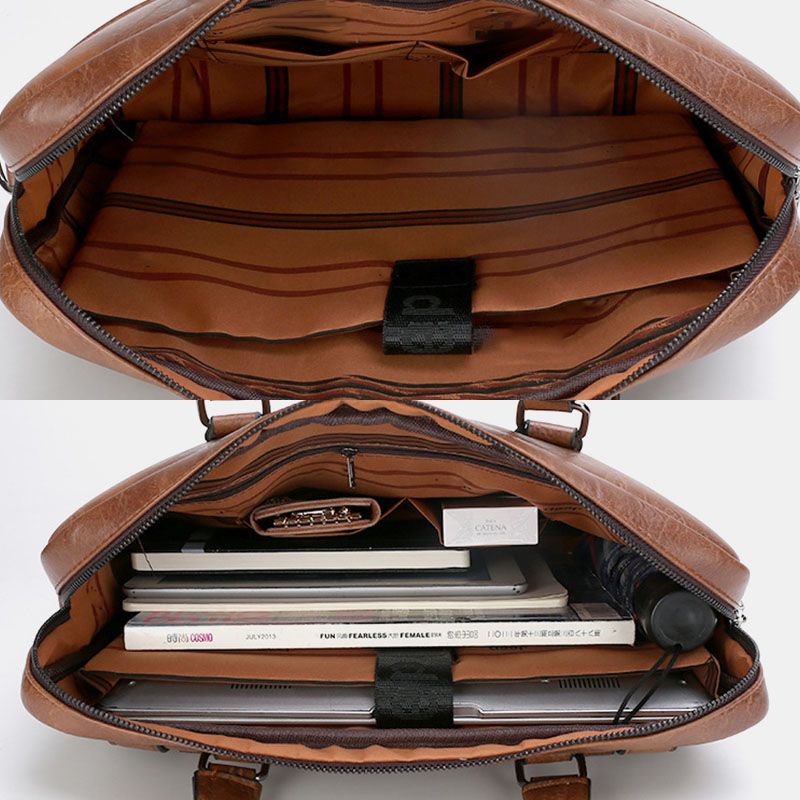 Heren Pu-leer Multifunctionele Multi-pocket Vintage Messenger Bag Crossbody Bag Handtas Schoudertas
