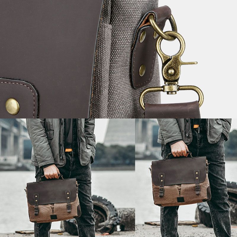 Mannen Canvas Grote Capaciteit Cover Rits Vintage Zakelijke Messenger Bag Laptoptas Crossbody Tas Handtas