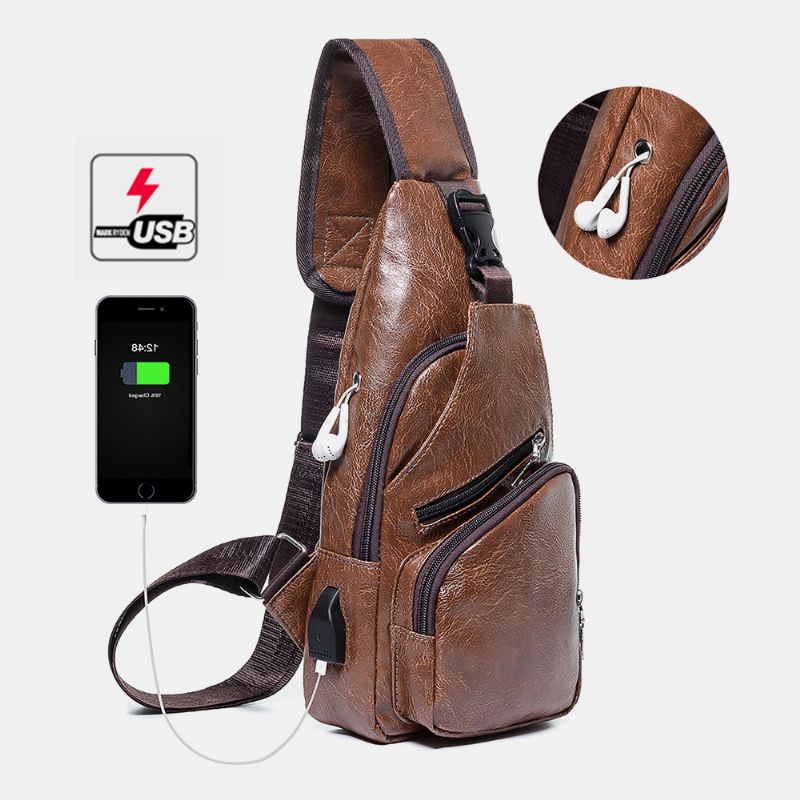 Mannen Casual Slip Waterdichte Anti-diefstal Borsttas Hoofdtelefoon Gat Usb-poort Opladen Ontwerp Multi-pocket Reizen Dagrugzak Schoudertas