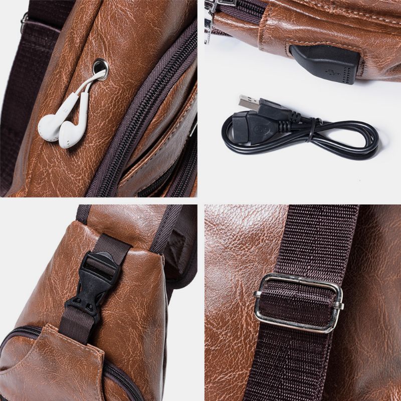 Mannen Casual Slip Waterdichte Anti-diefstal Borsttas Hoofdtelefoon Gat Usb-poort Opladen Ontwerp Multi-pocket Reizen Dagrugzak Schoudertas