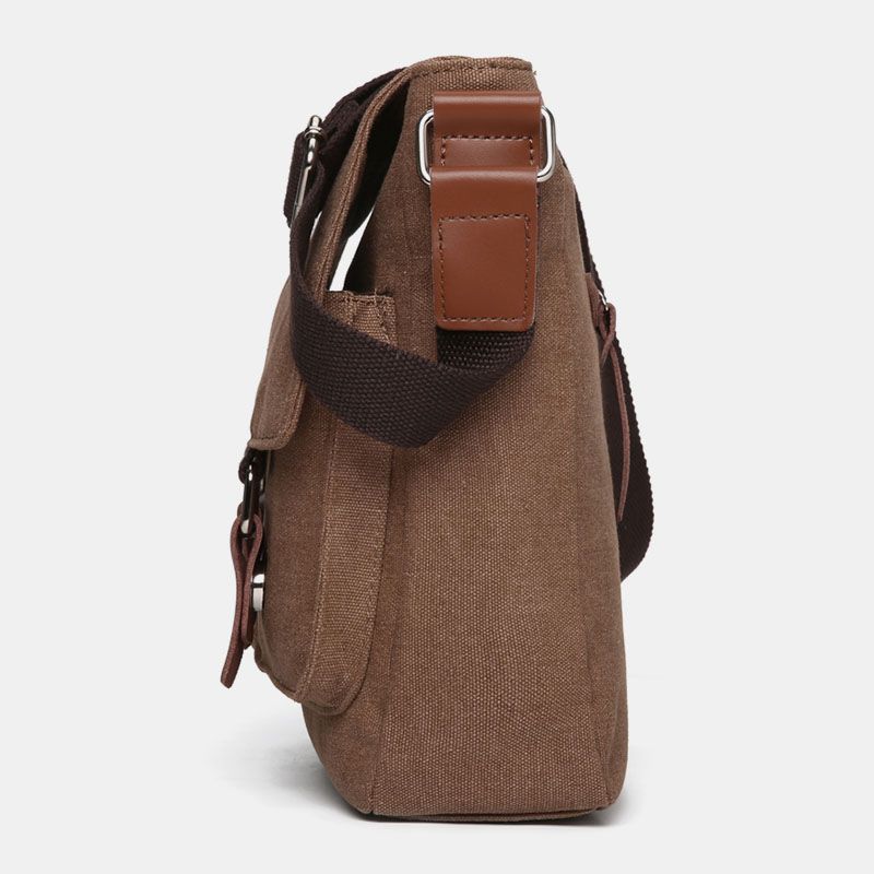 Mannen Dubbele Voorvak Crossbody Tas Met Grote Capaciteit Retro Canvas Horizontale Effen Kleur Anti-diefstal Schoudertas