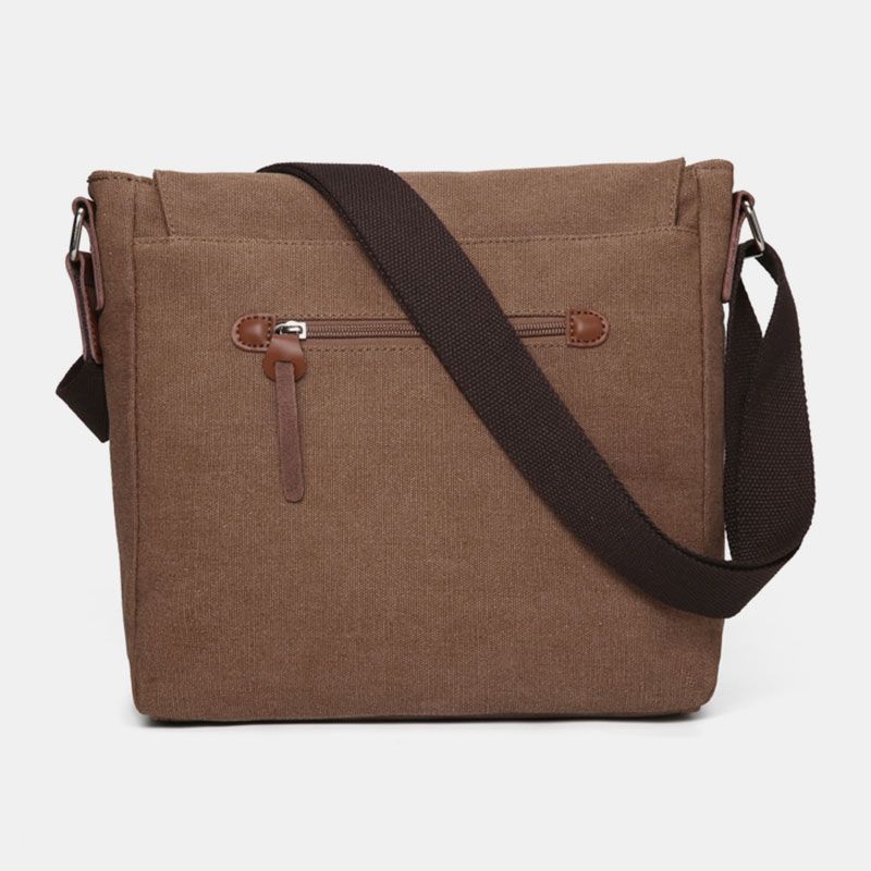 Mannen Dubbele Voorvak Crossbody Tas Met Grote Capaciteit Retro Canvas Horizontale Effen Kleur Anti-diefstal Schoudertas