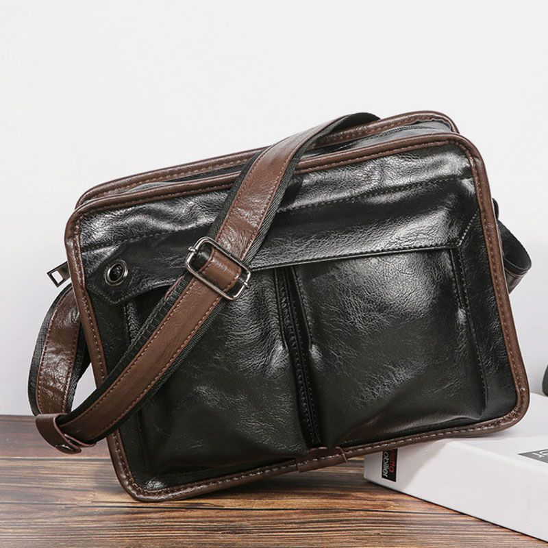 Mannen Dubbellaagse Multi-pocket Crossbody Tassen Mode Casual Hoofdtelefoon Gat Ontwerp 14 Inch Laptoptas Schoudertas