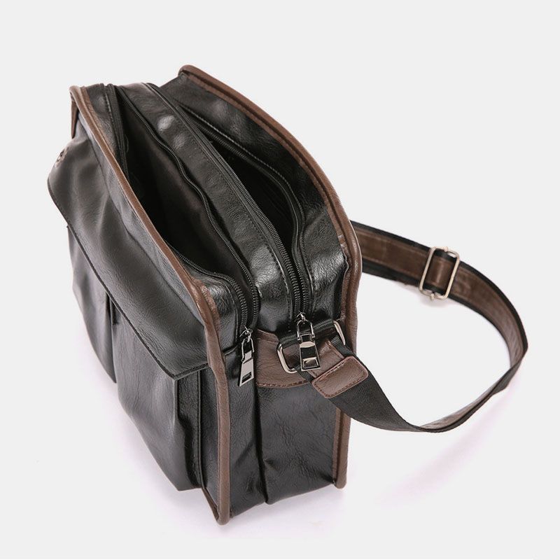 Mannen Dubbellaagse Multi-pocket Crossbody Tassen Mode Casual Hoofdtelefoon Gat Ontwerp 14 Inch Laptoptas Schoudertas