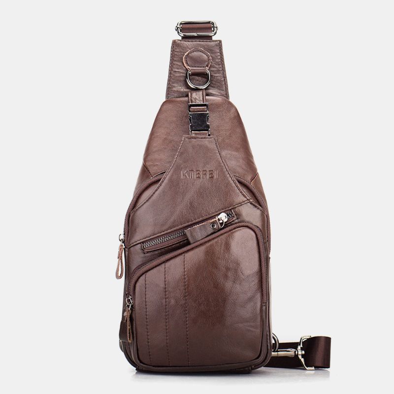 Mannen Echt Leer Multi-pocket Grote Capaciteit Vintage Eerste Laag Koeienhuid Crossbody Tassen Schoudertas Borsttas