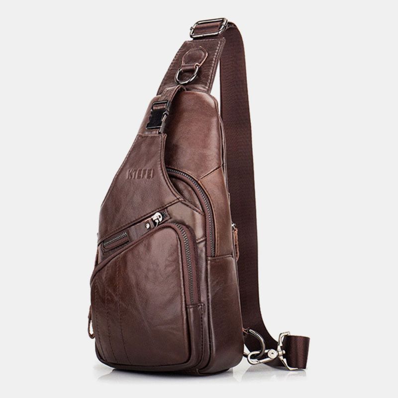 Mannen Echt Leer Multi-pocket Grote Capaciteit Vintage Eerste Laag Koeienhuid Crossbody Tassen Schoudertas Borsttas