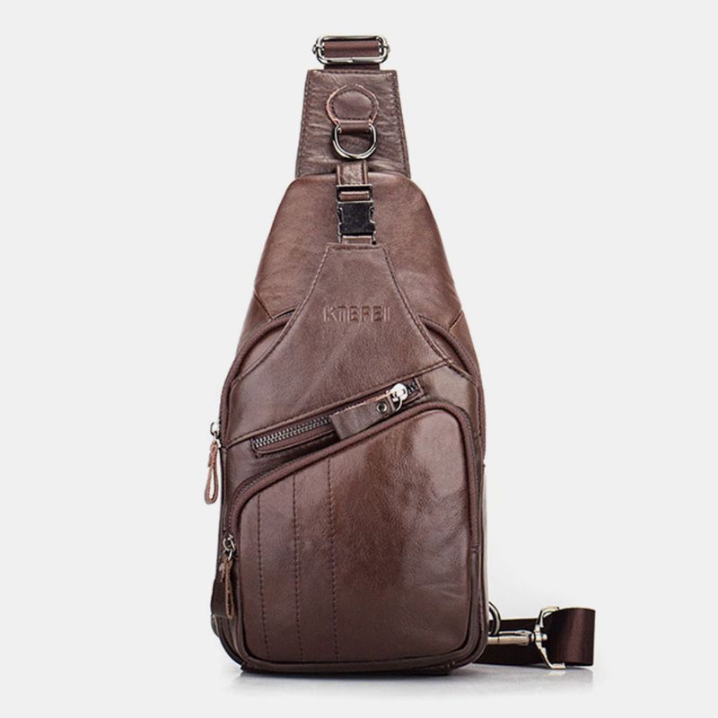 Mannen Echt Leer Multi-pocket Grote Capaciteit Vintage Eerste Laag Koeienhuid Crossbody Tassen Schoudertas Borsttas