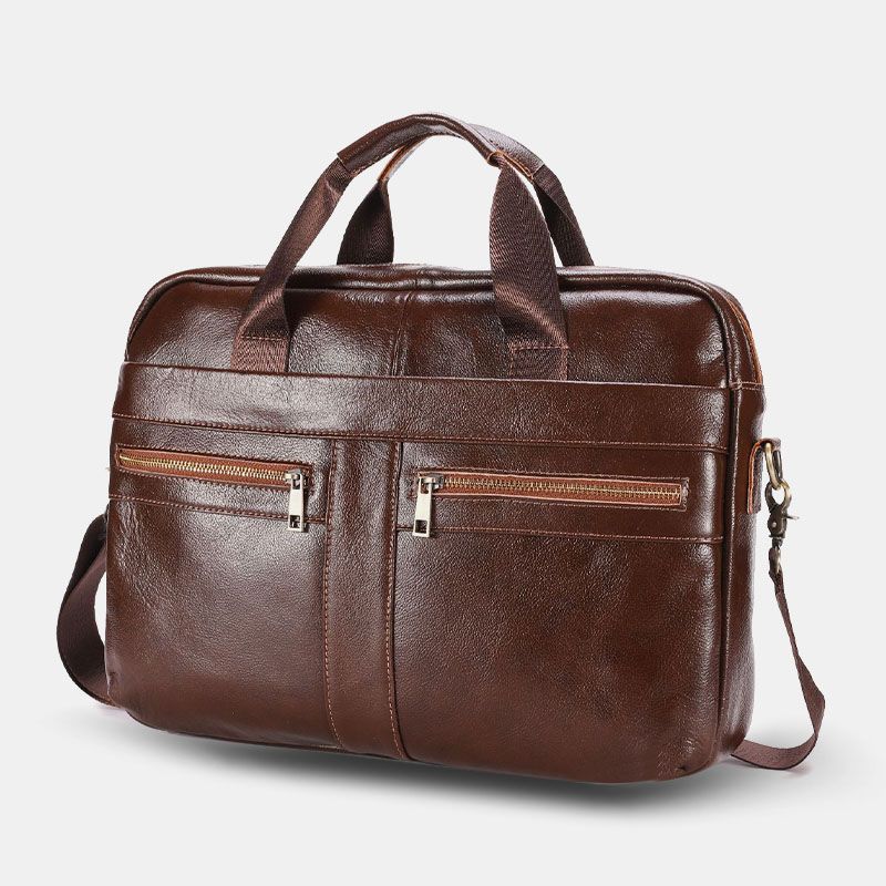 Mannen Echt Leer Multi-pocket Vintage 14 Inch Laptoptas Messenger Bag Crossbody Tassen Schoudertas Aktetas