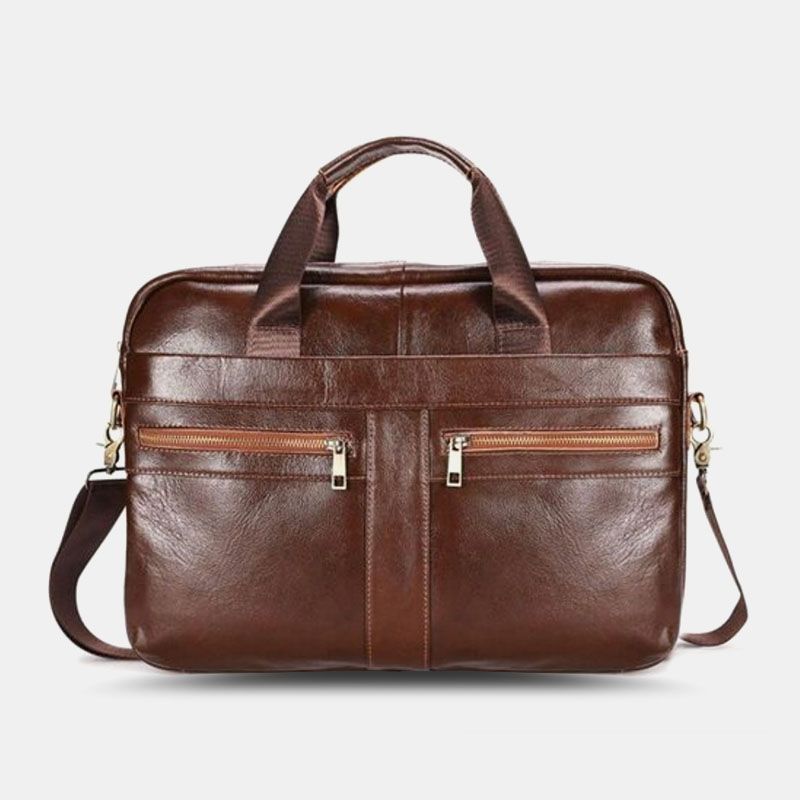 Mannen Echt Leer Multi-pocket Vintage 14 Inch Laptoptas Messenger Bag Crossbody Tassen Schoudertas Aktetas