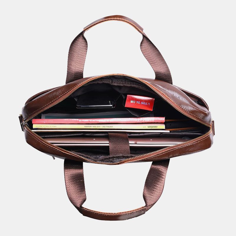 Mannen Echt Leer Multi-pocket Vintage 14 Inch Laptoptas Messenger Bag Crossbody Tassen Schoudertas Aktetas