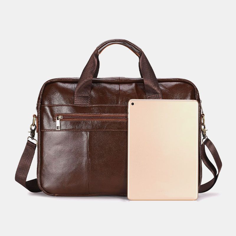 Mannen Echt Leer Multi-pocket Vintage 14 Inch Laptoptas Messenger Bag Crossbody Tassen Schoudertas Aktetas