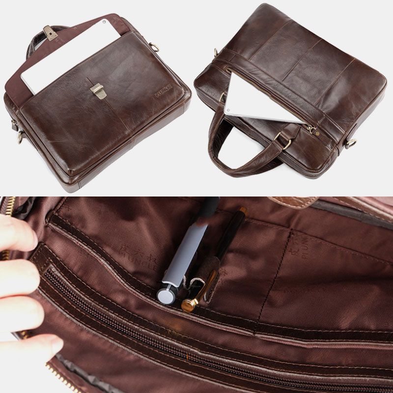 Mannen Echt Leer Multifunctionele Retro Effen Kleur Grote Capaciteit Handtas Schoudertas Crossbody Tas