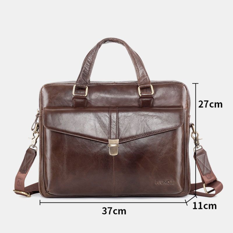 Mannen Echt Leer Multifunctionele Retro Effen Kleur Grote Capaciteit Handtas Schoudertas Crossbody Tas