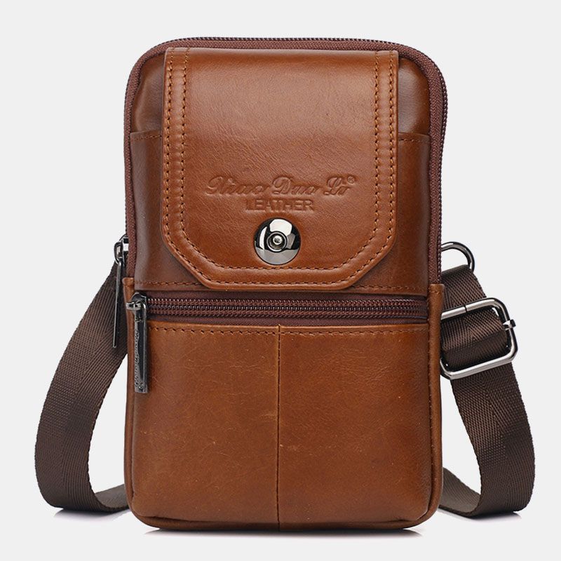 Mannen Echt Leer Vintage Multi-card Slot 6.5 Inch Mini Telefoon Tas Crossbody Tas Heuptas Koeienhuid Tas