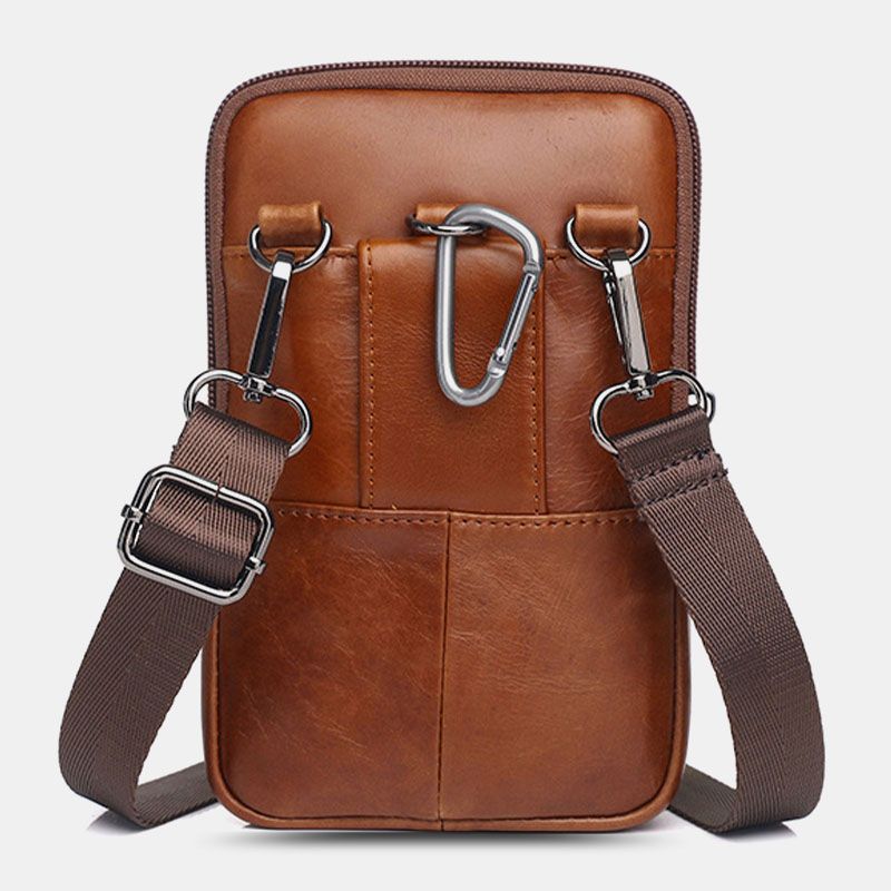 Mannen Echt Leer Vintage Multi-card Slot 6.5 Inch Mini Telefoon Tas Crossbody Tas Heuptas Koeienhuid Tas