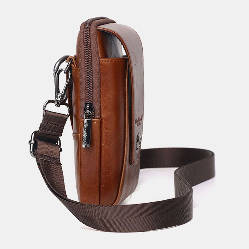 Mannen Echt Leer Vintage Multi-card Slot 6.5 Inch Mini Telefoon Tas Crossbody Tas Heuptas Koeienhuid Tas