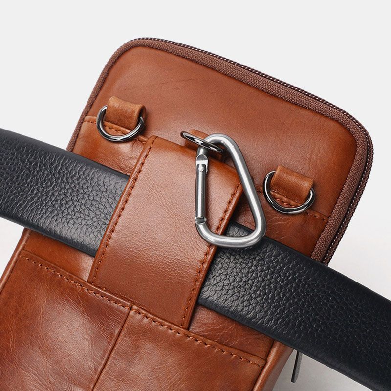 Mannen Echt Leer Vintage Multi-card Slot 6.5 Inch Mini Telefoon Tas Crossbody Tas Heuptas Koeienhuid Tas