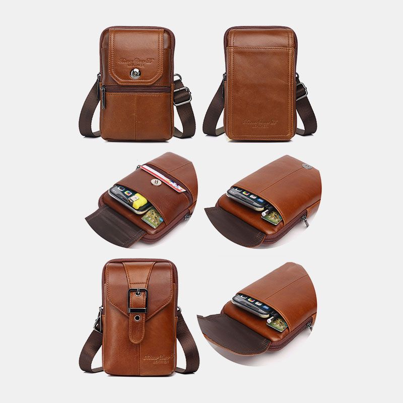 Mannen Echt Leer Vintage Multi-card Slot 6.5 Inch Mini Telefoon Tas Crossbody Tas Heuptas Koeienhuid Tas