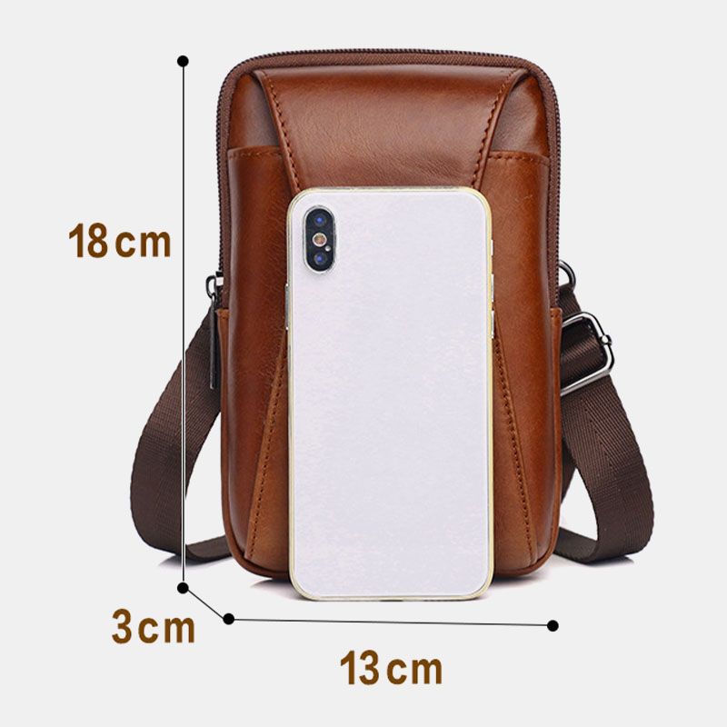 Mannen Echt Leer Vintage Multi-card Slot 6.5 Inch Mini Telefoon Tas Crossbody Tas Heuptas Koeienhuid Tas