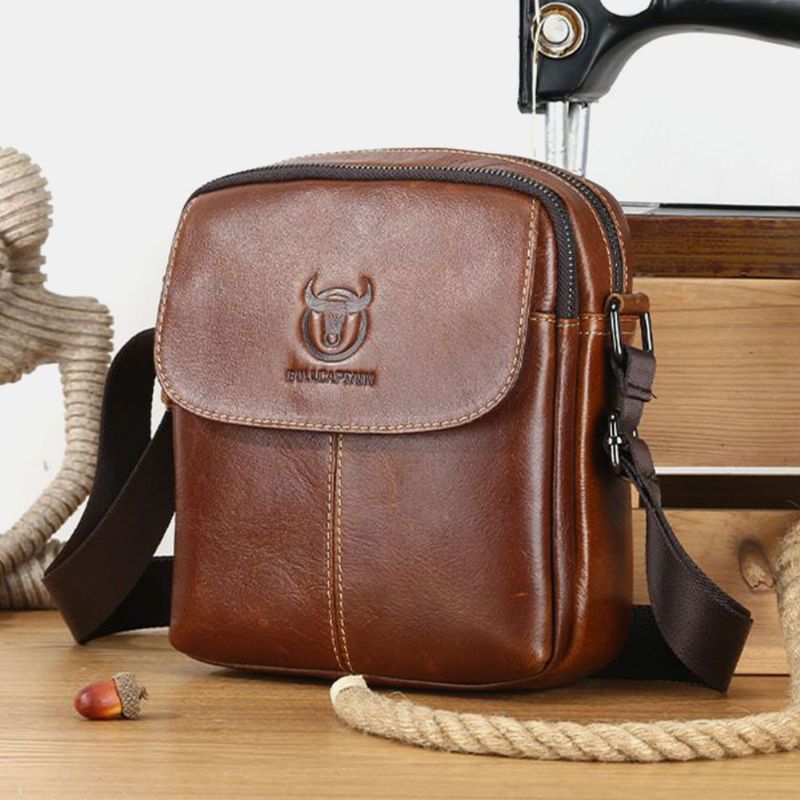 Mannen Eerste Laag Koeienhuid Multi-pocket Crossbody Tas Retro Grote Capaciteit Terug Anti-diefstal Zak Schoudertas