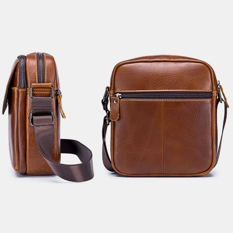 Mannen Eerste Laag Koeienhuid Multi-pocket Crossbody Tas Retro Grote Capaciteit Terug Anti-diefstal Zak Schoudertas