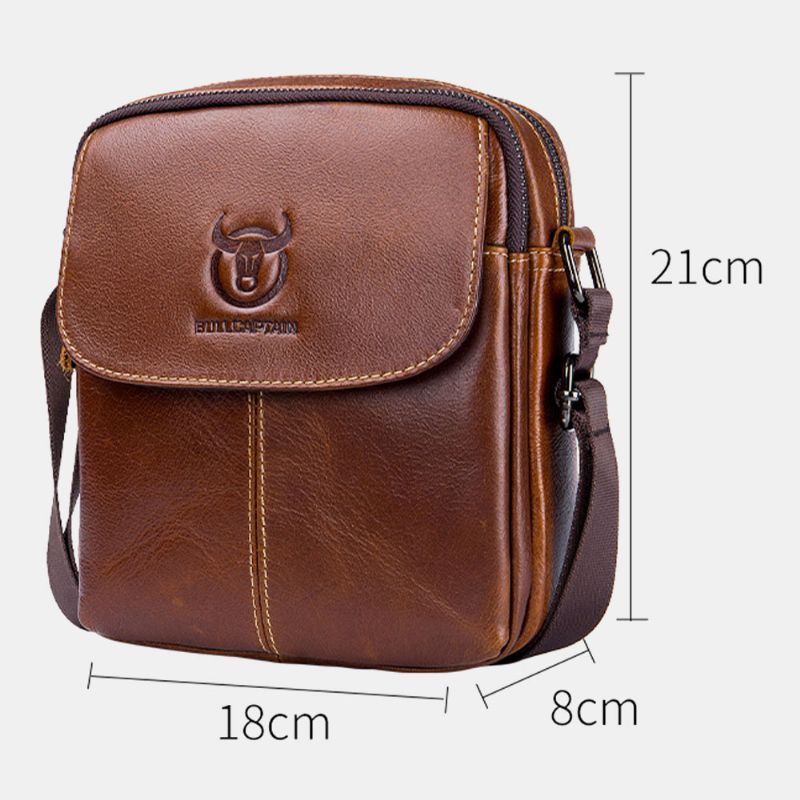 Mannen Eerste Laag Koeienhuid Multi-pocket Crossbody Tas Retro Grote Capaciteit Terug Anti-diefstal Zak Schoudertas