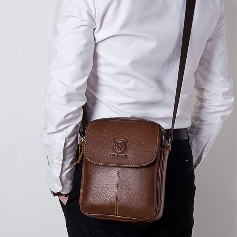 Mannen Eerste Laag Koeienhuid Multi-pocket Crossbody Tas Retro Grote Capaciteit Terug Anti-diefstal Zak Schoudertas