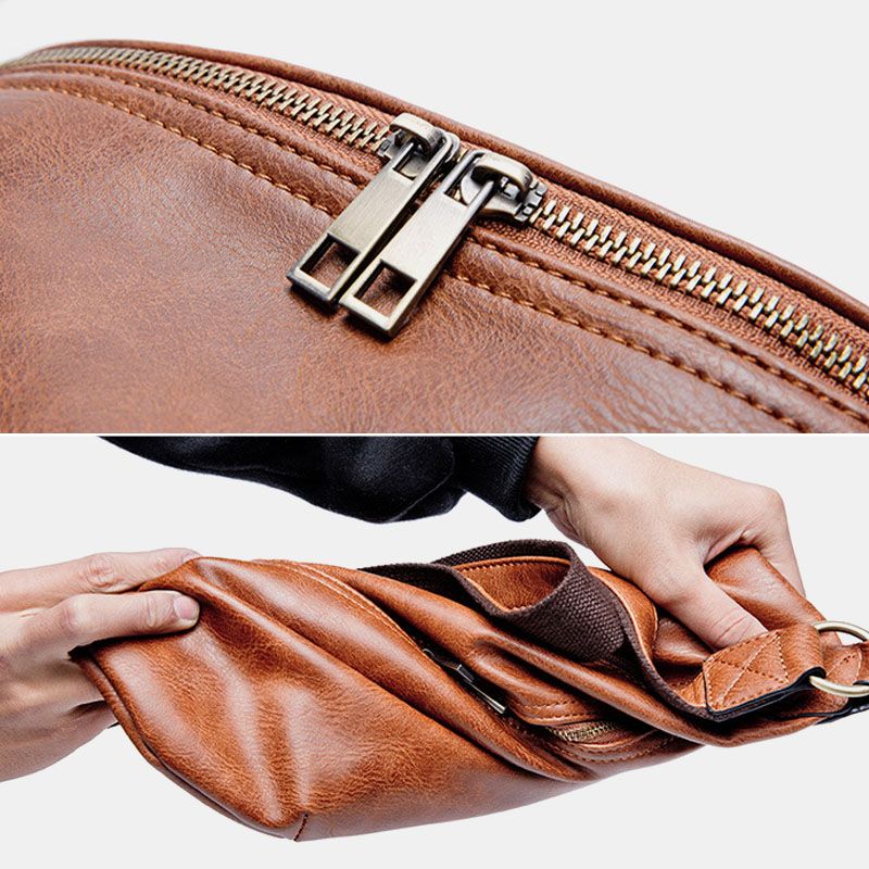 Mannen Grote Capaciteit Waterdichte Crossbody Tas Pu Leer Anti-diefstal Casual Heuptas Borst Tas Schoudertas