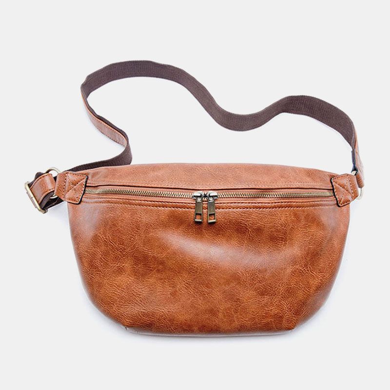 Mannen Grote Capaciteit Waterdichte Crossbody Tas Pu Leer Anti-diefstal Casual Heuptas Borst Tas Schoudertas