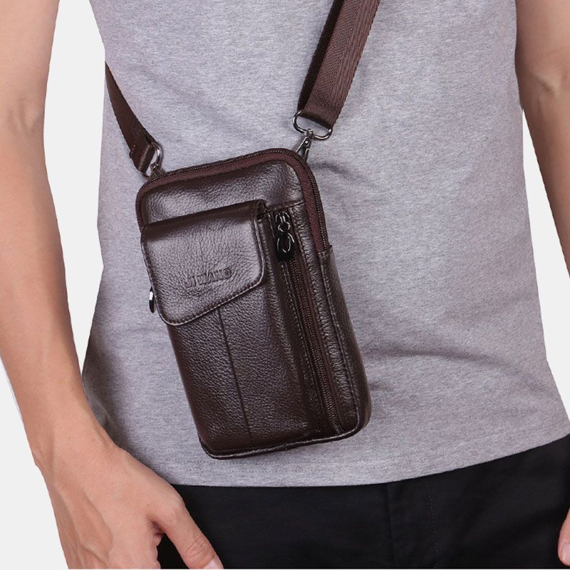 Mannen Lederen 6.5 Inch Telefoon Tas Heuptas Heuptas Crossbody Tas