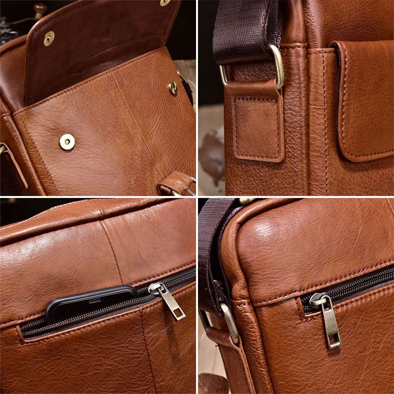 Mannen Lederen Anti-diefstal Slijtvaste Crossbody Tas Vintage Waterdichte Schoudertas