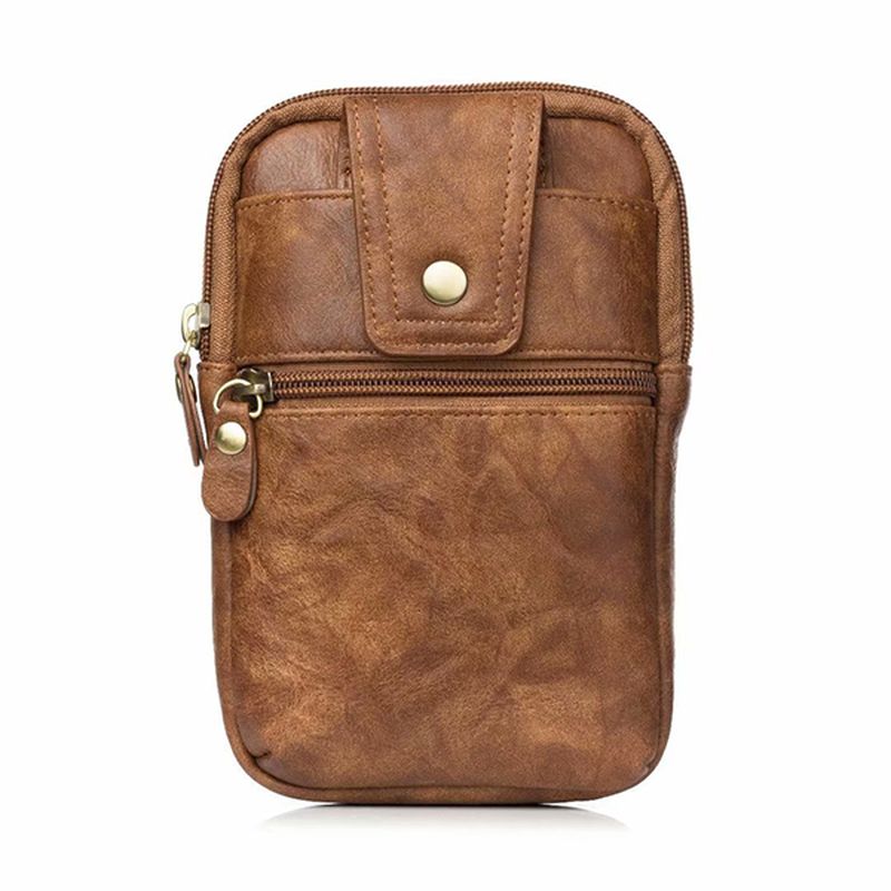 Mannen Lederen Heuptas Met Dubbele Rits Crossbody Tas