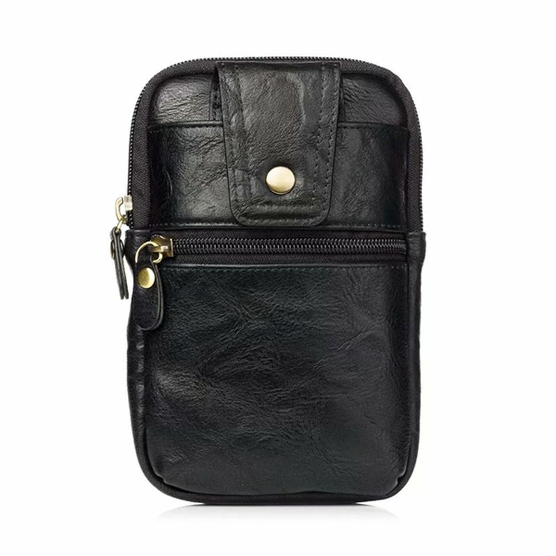 Mannen Lederen Heuptas Met Dubbele Rits Crossbody Tas